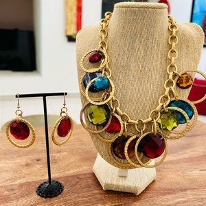 Gorgeous Matte Gold with Multicolored Rings Set